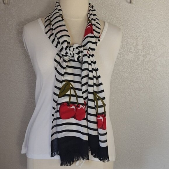 Kate Spade Accessories - Kate Spade Scarf  Ma Cherie Oblong Cherry Stripe 72" x 25"